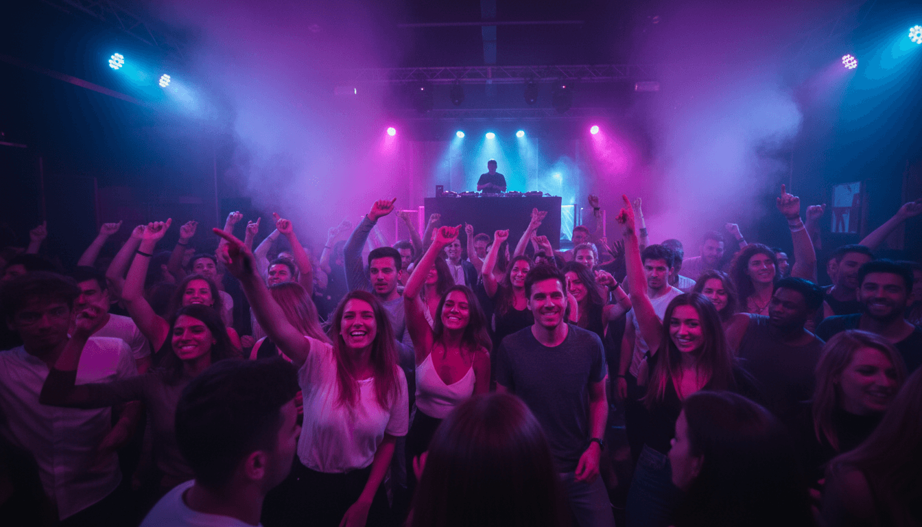 DJ Anna Eberg mixing at the turntables during a peak-time set