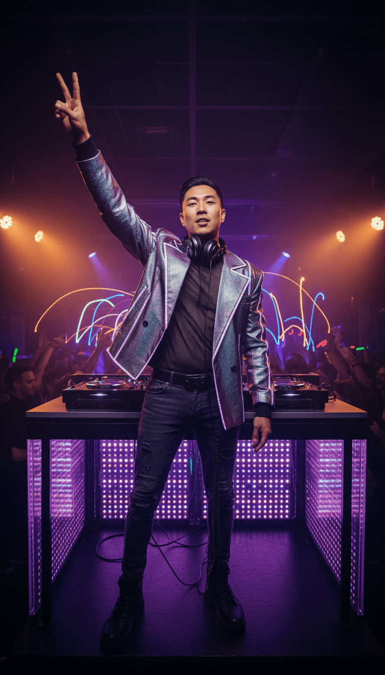 DJ Anna Eberg performing at a packed Brooklyn techno venue with dynamic lighting